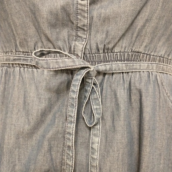 Express Faux Denim Off-Shoulder Ruffle Dress - Picture 3 of 12